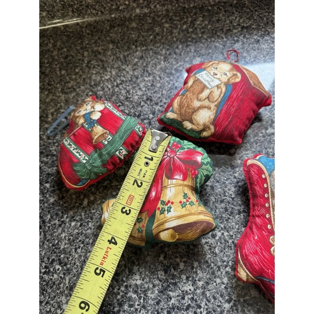 Vintage Cat/ Dog Stuffed Fabric Christmas Ornaments Handmade Vintage 1980